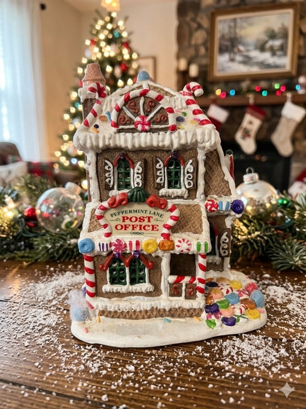 Roman Inc Peppermint Lane Post Office Lighted Gingerbread Village House Works!